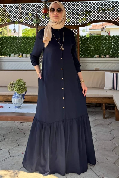 Süreyya Gömlek Elbise  Lacivert - Resim 4