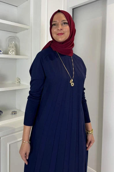 Beyza Fitilli Triko Elbise Lacivert - Resim 2