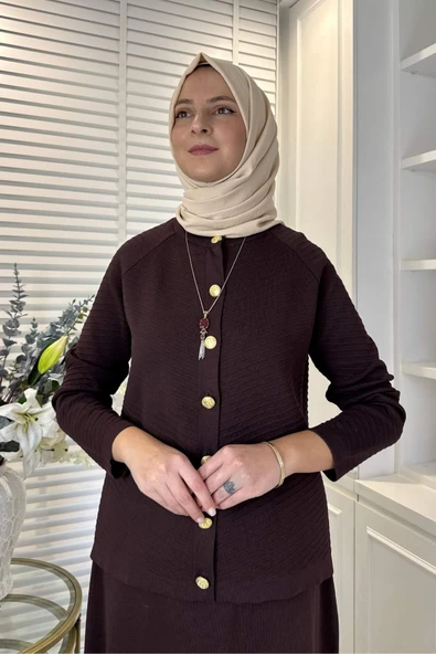 Melis Çelik Örme Triko Takım Acı Kahve - Resim 4