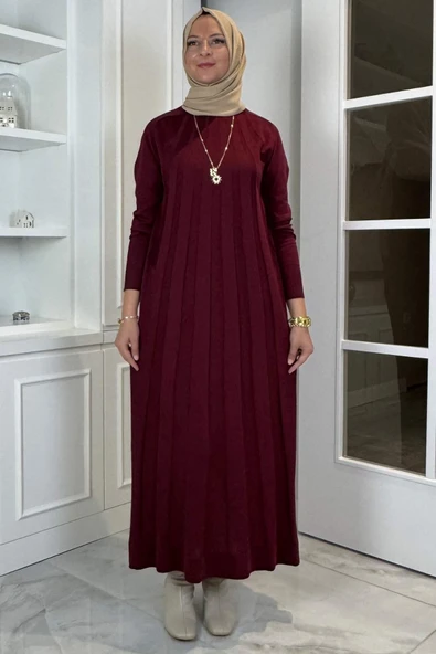 Beyza Fitilli Triko Elbise Bordo ürün görseli 1