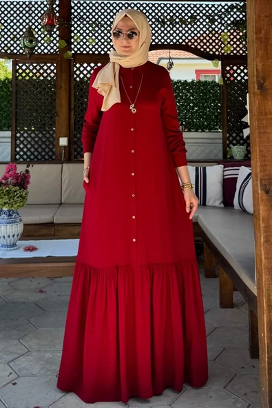 Süreyya Gömlek Elbise Kırmızı - Resim 3