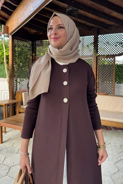 Sinem Çelik Örme Triko Hırka Acı Kahve - Resim 2
