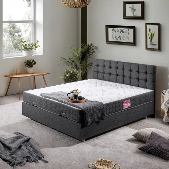 Venedik Çift Kişilik Baza Başlık Letto Yatak Seti - Antrasit ürün görseli 1