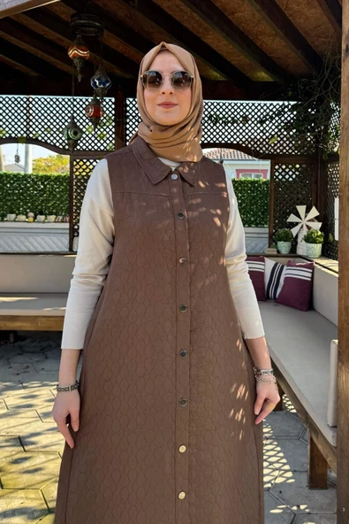 Safir Kapitone Yelek Kahve - Resim 2