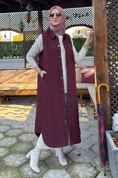 Safir Kapitone Yelek Bordo - Resim 7