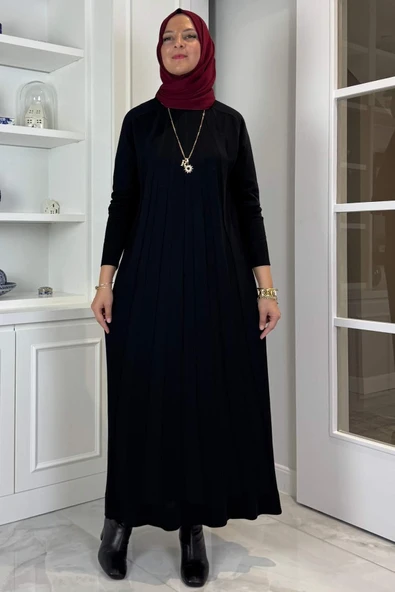 Beyza Fitilli Triko Elbise Siyah - Resim 6