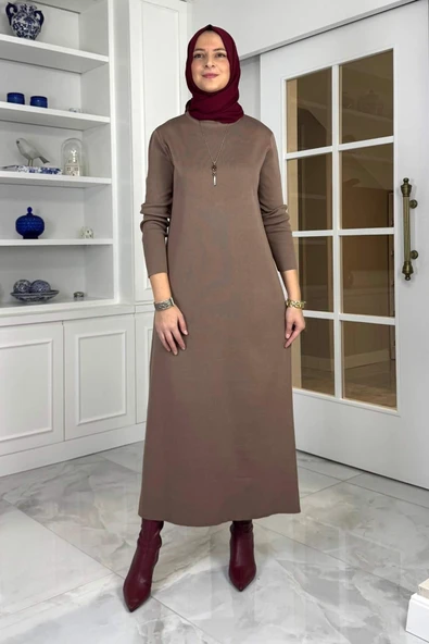 Öykü Çelik Örme Triko Elbise Sütlü Kahve ürün görseli 1