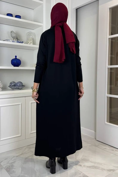 Beyza Fitilli Triko Elbise Siyah - Resim 5