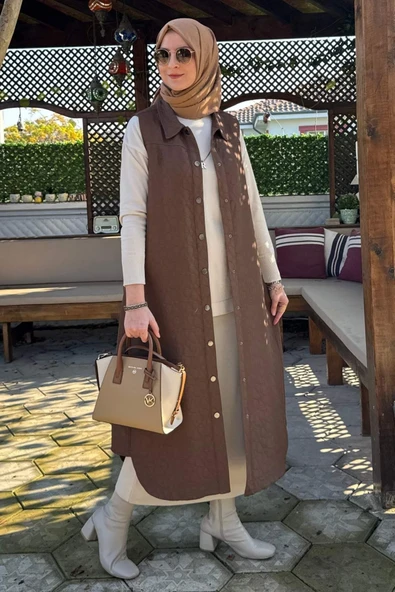 Safir Kapitone Yelek Kahve - Resim 5