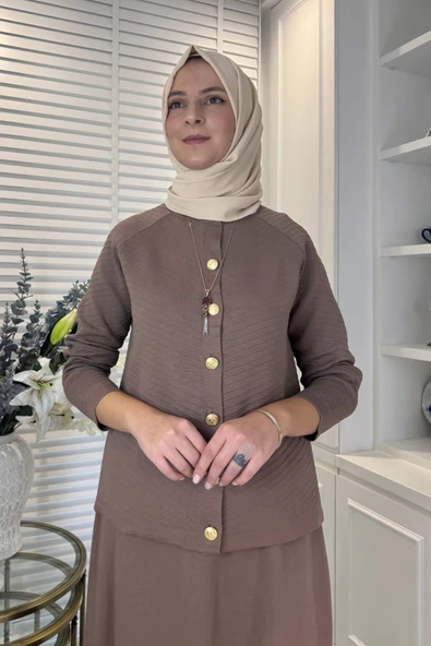Melis Çelik Örme Triko Takım Sütlü Kahve - Resim 2