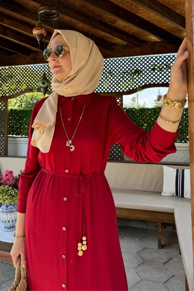 Süreyya Gömlek Elbise Kırmızı - Resim 2
