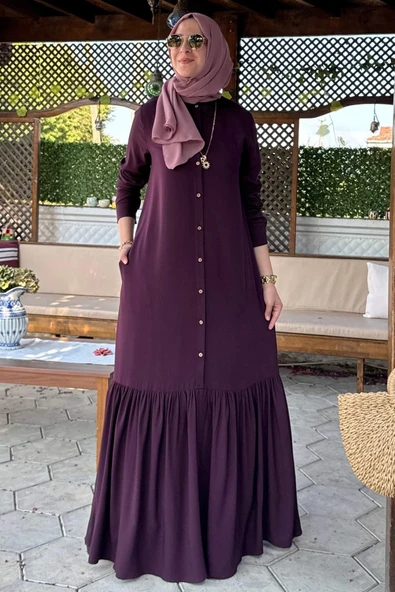 Süreyya Gömlek Elbise Mürdüm - Resim 2