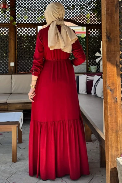 Süreyya Gömlek Elbise Kırmızı - Resim 9