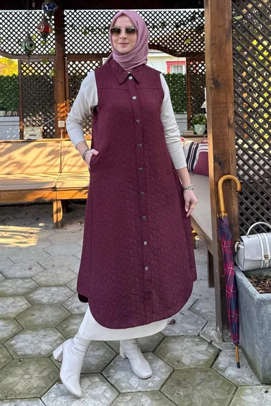 Safir Kapitone Yelek Bordo - Resim 3