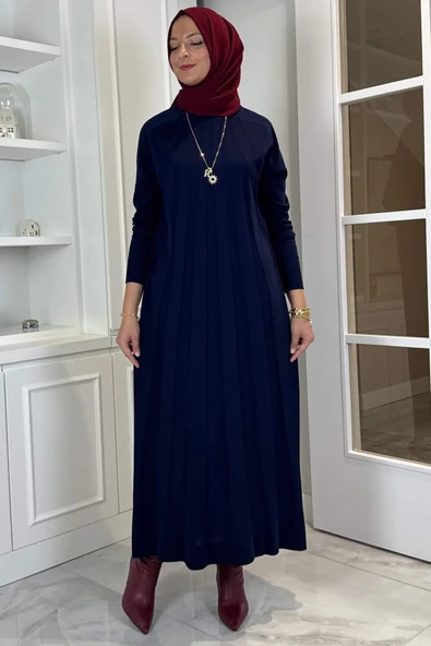 Beyza Fitilli Triko Elbise Lacivert - Resim 3