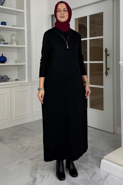 Laçin Triko Elbise Siyah - Resim 6