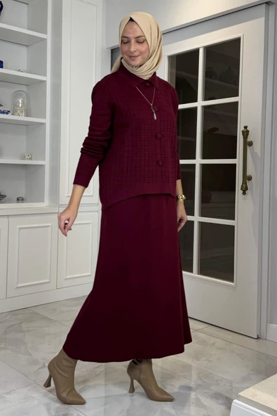 Kumsal Triko Takım Bordo - Resim 4