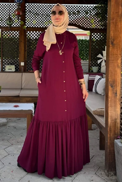 Süreyya Gömlek Elbise Bordo - Resim 2