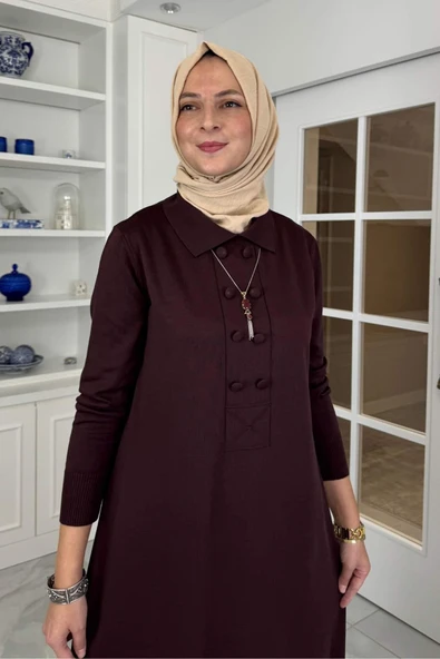 Laçin Triko Elbise Acı Kahve - Resim 2