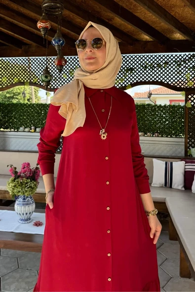 Süreyya Gömlek Elbise Kırmızı - Resim 6
