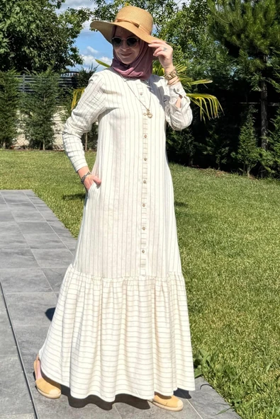 Süreyya Çizgili Gömlek Elbise Siyah - Resim 7