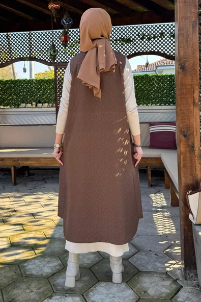Safir Kapitone Yelek Kahve - Resim 7