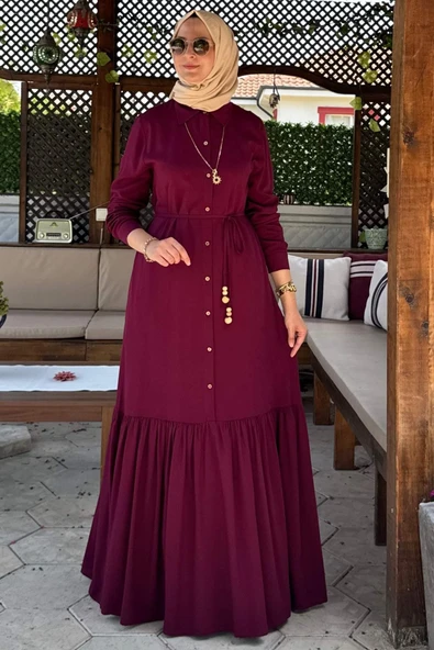 Süreyya Gömlek Elbise Bordo - Resim 5