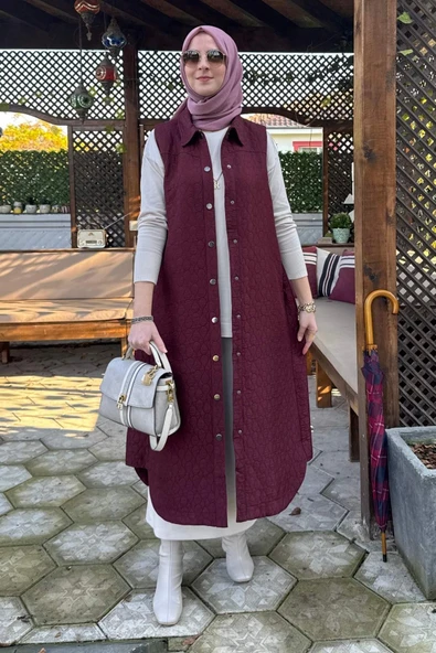 Safir Kapitone Yelek Bordo - Resim 5
