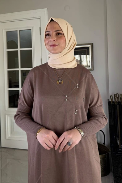 Melda Triko Tunik Sütlü Kahve - Resim 2