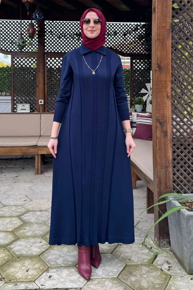 Biricik Kemerli Triko Elbise Lacivert - Resim 3