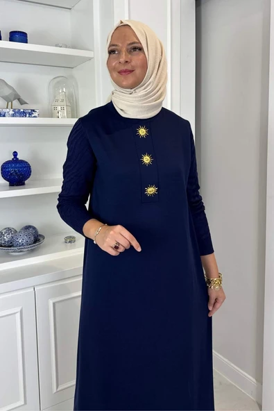 Güneş Triko Elbise Lacivert - Resim 4