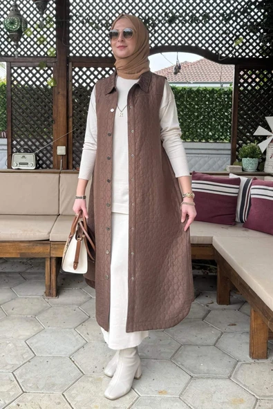 Safir Kapitone Yelek Kahve - Resim 6