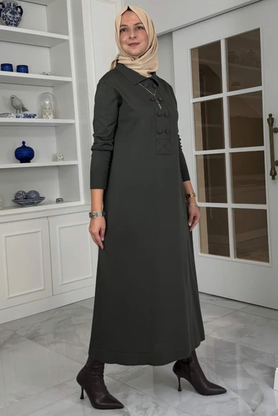 Laçin Triko Elbise Haki - Resim 6