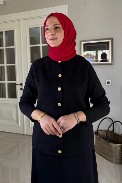 Melis Çelik Örme Triko Takım Siyah - Resim 2