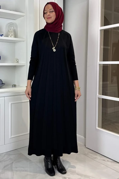 Beyza Fitilli Triko Elbise Siyah ürün görseli 1