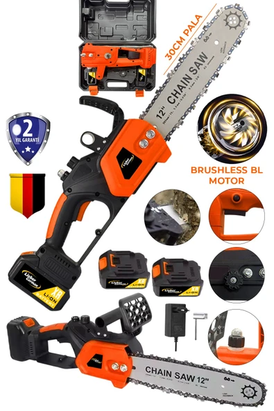 Lieber German TRN3459 Otomatik Yağ Pompalı 32 Cm Palalı 10 Pilli 2x Akülü Dal Budama Ağaç Kesme Makinesi ürün görseli 1