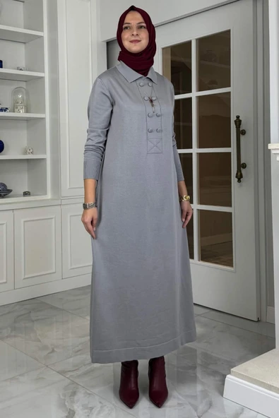 Laçin Triko Elbise Gri - Resim 3