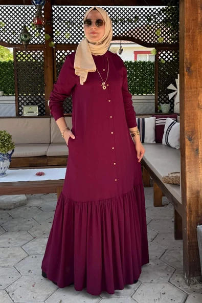 Süreyya Gömlek Elbise Bordo - Resim 3