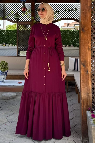 Süreyya Gömlek Elbise Bordo ürün görseli 1