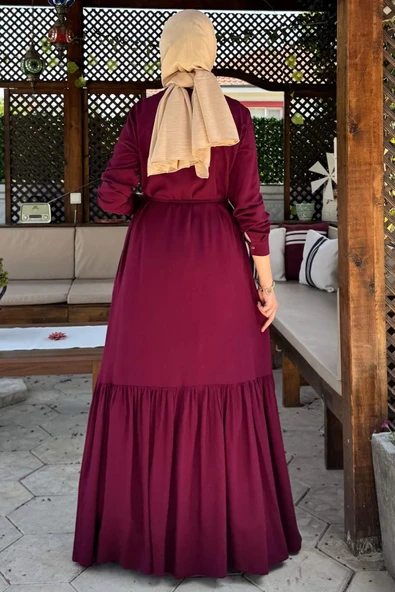Süreyya Gömlek Elbise Bordo - Resim 9
