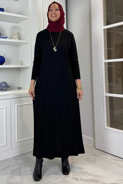 Beyza Fitilli Triko Elbise Siyah - Resim 4