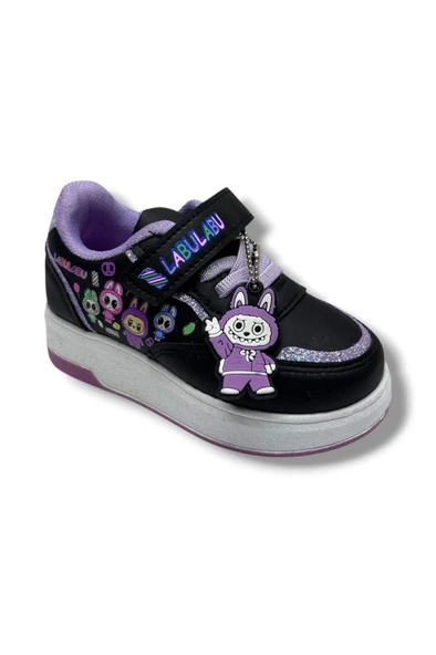ProKids 4011-26 Cilt Deri Labubu Maskotlu Anatomik Kız Çocuk Sneaker Siyah Lila 26-30 ürün görseli 1