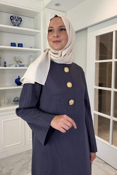 Banu Broşlu Triko Elbise Antrasit - Resim 2