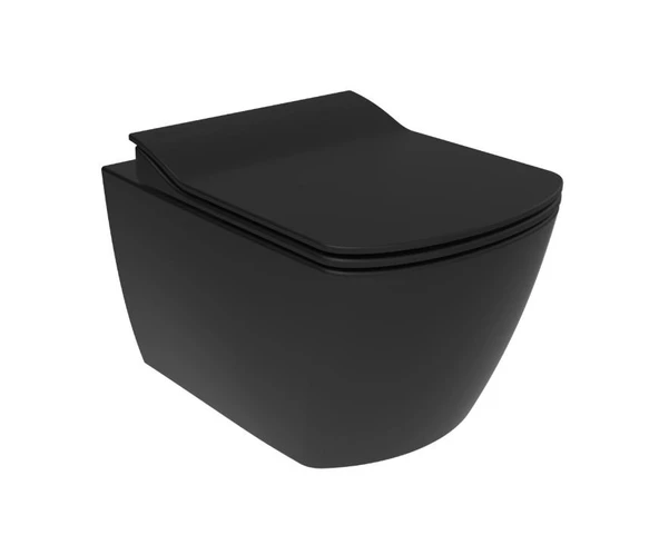 EG321 Elegant Rim-Off Kanalsız Duroplast Yavaş Kapanan Klozet Kapaklı Kömür Karası Mat Siyah Set ürün görseli 1
