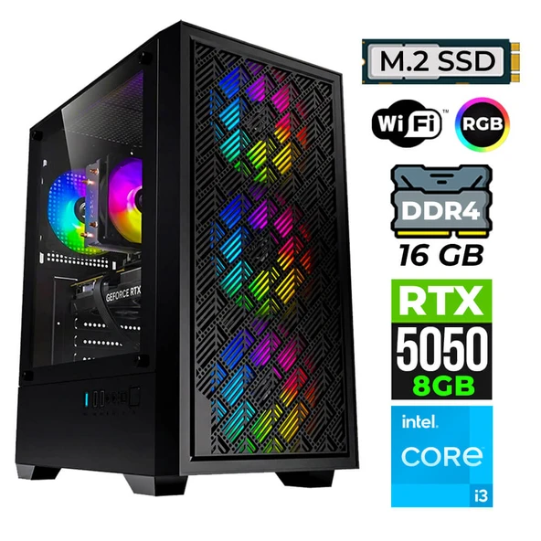 Xaser BladeX70 Intel I3 14100F 16GB Ram 512GB M.2 NVMe SSD 8GB RTX5050 Oyuncu Tavsiye Sistem ürün görseli 1