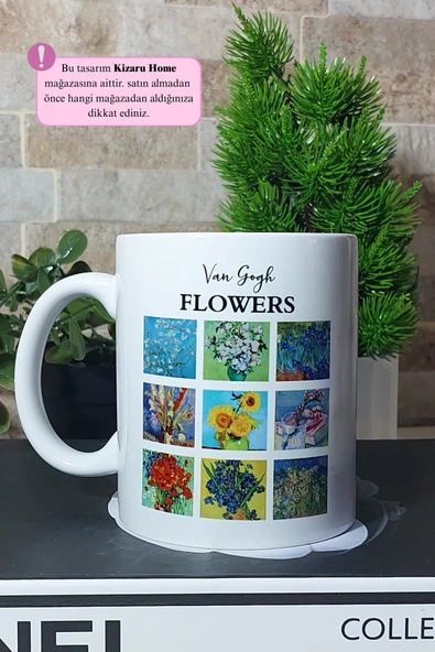 Van Gogh - Tarihi Sanat Tasarımlı Flowers Baskılı Porselen Kupa Bardak ürün görseli 1