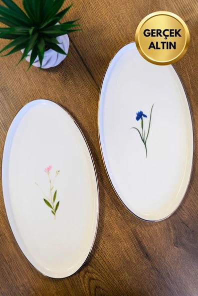 Tabak Evi Porselen Natura Karma Altın Yaldızlı Dik Yanaklı Kayık 32,50x17x2,50cm 2 Parça ürün görseli 1