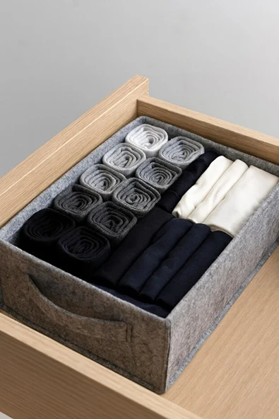 Dolap İçi Çamaşır Oyuncak Düzenleyici Keçe Saklama Kutusu Sepet Organizer 38x25x13 cm ürün görseli 1