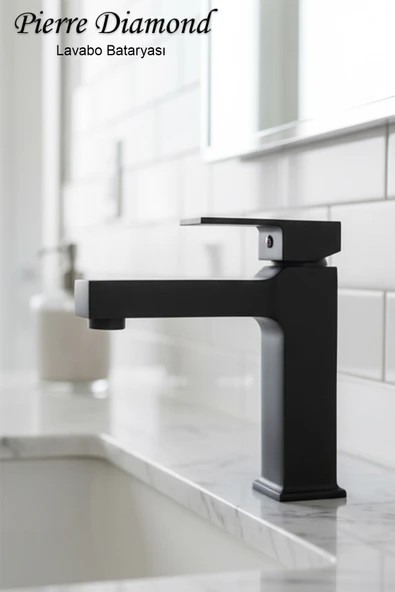 Sabit Lavabo Bataryası Kare Model Ağır Tip Lüks Siyah Renk Banyo Lavabo Musluğu Musluk Armatür ürün görseli 1
