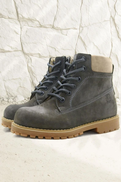 Rakerplus Neson Hakiki Deri Rahat Gri Fermuarlı Unisex Çocuk Bot ürün görseli 1